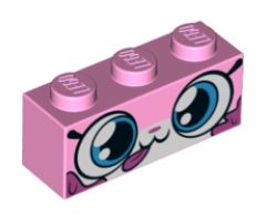 Brick 1 x 3 with Cat Face Wide Eyes, Closed Mouth with Tongue Sticking Out, Dark Pink Splotches Pattern (Dessert Unikitty)