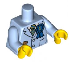 Torso Suit Jacket with Blue and Gold Striped Tie, Blue 1st Place Ribbon, Dog Treat in Pocket Pattern / Bright Light Blue Arms / Yellow Hands