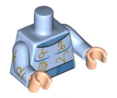 Torso Medium Blue Collar and Belt, Gold Zodiac Symbols Pattern / Bright Light Blue Arms with Gold Zodiac Signs Pattern / Light Nougat Hands
