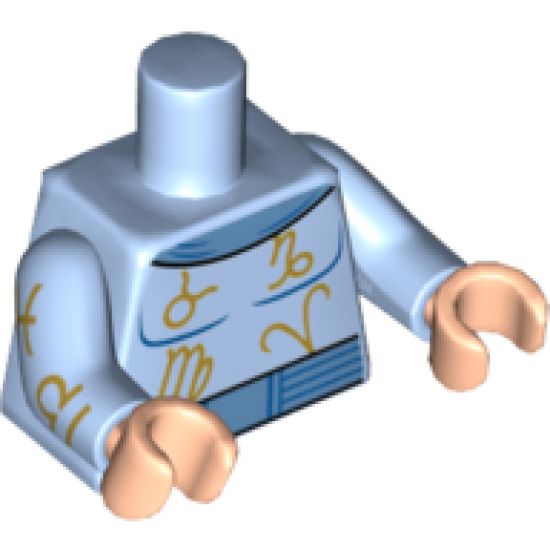 Torso Medium Blue Collar and Belt, Gold Zodiac Symbols Pattern / Bright Light Blue Arms with Gold Zodiac Signs Pattern / Light Nougat Hands