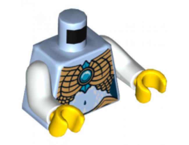 Torso Chima Female Outline with Gold Scaled Armor and Blue Round Jewel (Chi) Pattern / White Arms / Yellow Hands