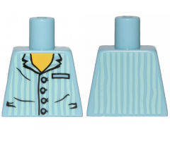 Torso Pajamas 4 Buttons and Vertical Light Aqua Stripes Pattern