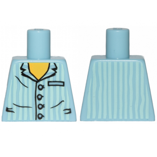 Torso Pajamas 4 Buttons and Vertical Light Aqua Stripes Pattern