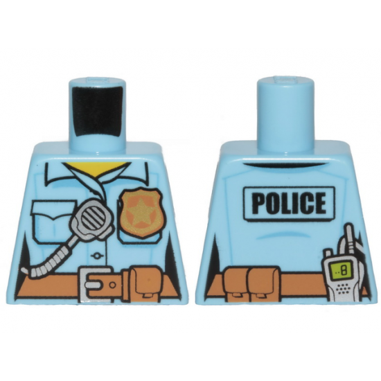 Torso Police Female Shirt with Gold Badge, Dark Tan Belt with Pocket and 'POLICE' and Radio on Back Pattern