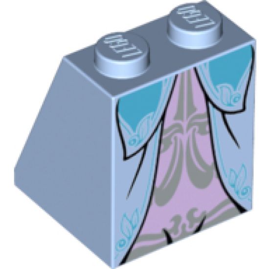 Slope 65 2 x 2 x 2 with Bottom Tube with Minifigure Dress/Skirt/Robe, Layered with Ornate Light Blue Trim and Lavender Panel with Silver Trim Pattern