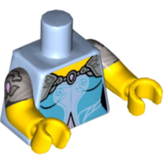 Torso Dress with Yellow Neck, Lavender Shoulders and Metallic Trim Pattern / Yellow Arms with Flat Silver Short Sleeves with Flower / Yellow Hands