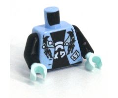 Torso Jacket with Black Dragons and Metallic Blue Triangles, Black Shirt with White Asian Symbols Pattern / Black Arms / Light Aqua Hands