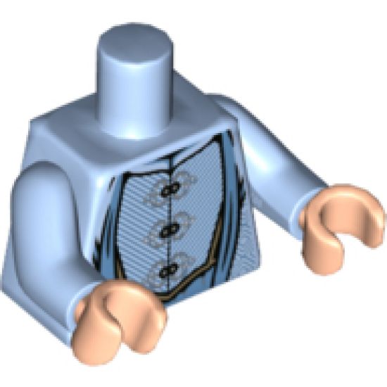 Torso Robes with 3 Silver Frog Clasps, Medium Blue Details, Medium Nougat Belt Pattern / Bright Light Blue Arms / Light Nougat Hands