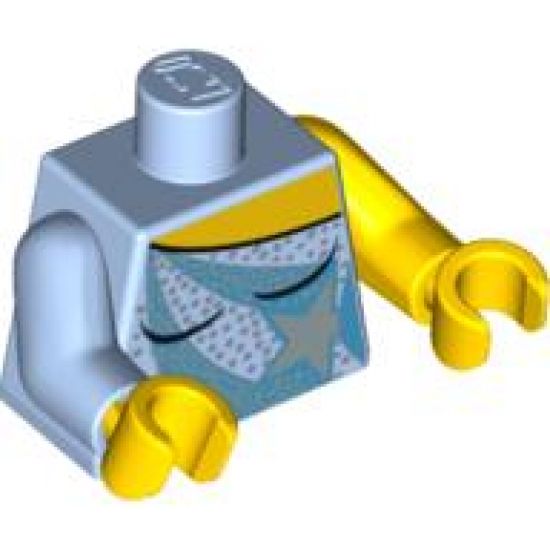 Torso Ice Skating Costume with White Sequins and Star Pattern / Yellow Arm Left / Bright Light Blue Arm Right / Yellow Hands
