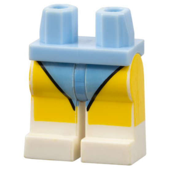 Hips and White Legs with Bright Light Blue Short Swimsuit and Yellow Legs Pattern