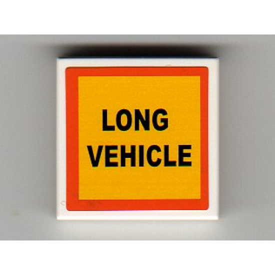 Tile 2 x 2 with 'LONG VEHICLE' and Orange Border Pattern (Sticker) - Set 7900