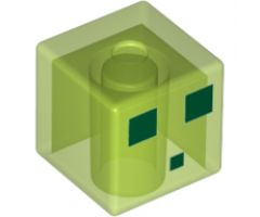 Minifigure, Head, Modified Cube with 3 Dark Green Squares Pattern (Minecraft Slime)