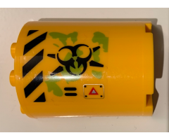 Cylinder Half 2 x 4 x 4 with Caution Triangle, Danger Stripes, Black Biohazard Symbol, Ooze and Vents Pattern Model Left Side (Sticker) - Set 70163