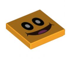 Tile 2 x 2 with Black Oval Eyes with White Pupils, Reddish Brown Open Mouth Smile with Dark Pink Tongue Pattern (Super Mario Pokey Face)