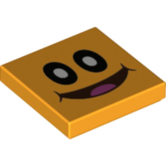 Tile 2 x 2 with Black Oval Eyes with White Pupils, Reddish Brown Open Mouth Smile with Dark Pink Tongue Pattern (Super Mario Pokey Face)