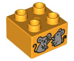 Duplo, Brick 2 x 2 with 2 Mice Pattern