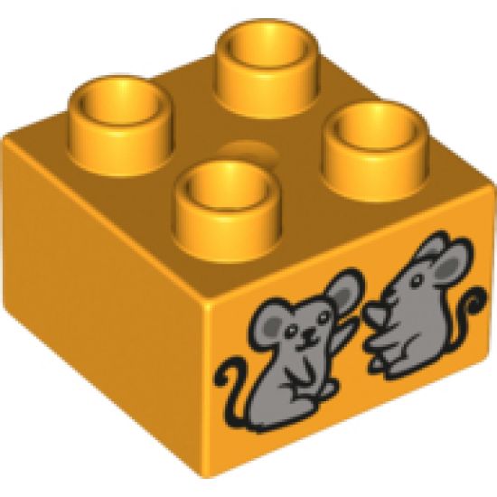 Duplo, Brick 2 x 2 with 2 Mice Pattern