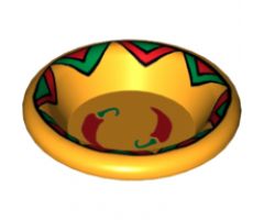 Minifigure, Utensil Dish 3 x 3 with Red Hot Chili Peppers and Black, Bright Green and Red Border Pattern