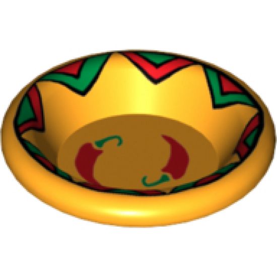 Minifigure, Utensil Dish 3 x 3 with Red Hot Chili Peppers and Black, Bright Green and Red Border Pattern