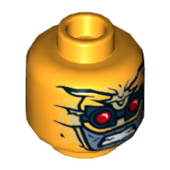 Minifigure, Head Alien Balaclava with Red Eyes, Black Goggles, Sand Blue Face Pattern - Hollow Stud