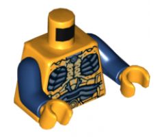Torso Parademon Armor Skeletal with Vertebrae, Dark Blue and Sand Blue Detail Pattern / Dark Blue Arms / Bright Light Orange Hands