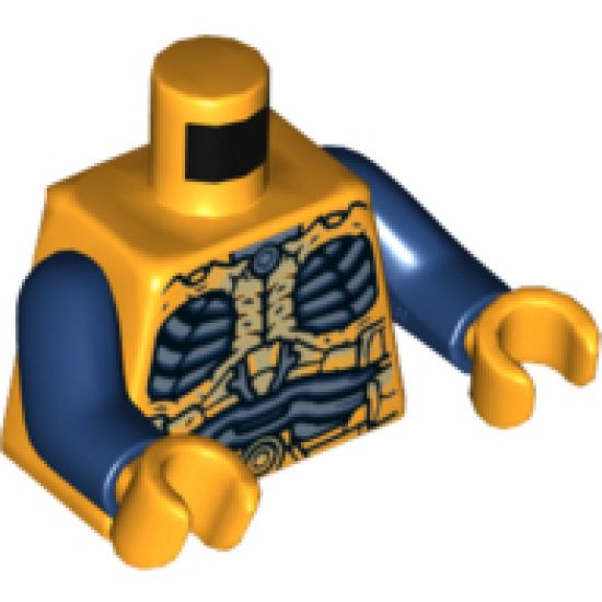 Torso Parademon Armor Skeletal with Vertebrae, Dark Blue and Sand Blue Detail Pattern / Dark Blue Arms / Bright Light Orange Hands
