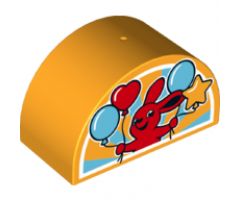 Duplo, Brick 2 x 4 x 2 Curved Top with Red Rabbit and Four Balloons Pattern