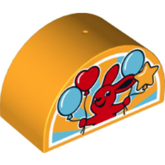 Duplo, Brick 2 x 4 x 2 Curved Top with Red Rabbit and Four Balloons Pattern