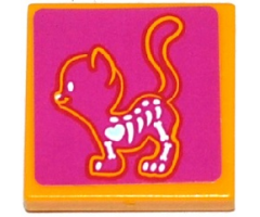 Tile 2 x 2 with X-Ray Cat Skeleton on Magenta Background Pattern (Sticker) - Set 41085