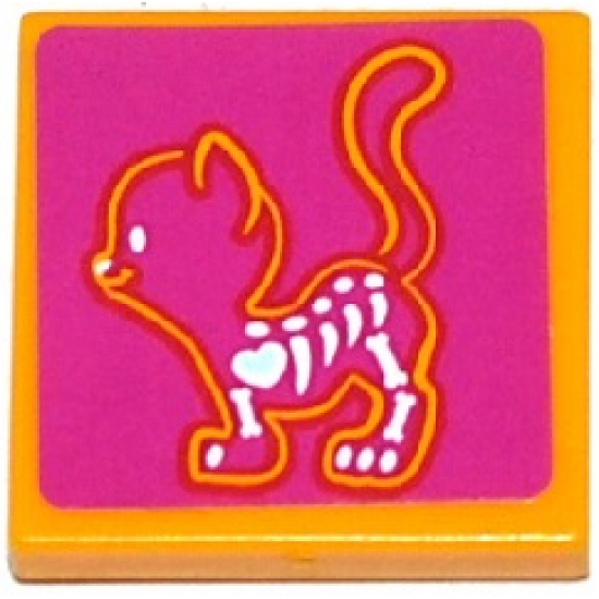 Tile 2 x 2 with X-Ray Cat Skeleton on Magenta Background Pattern (Sticker) - Set 41085