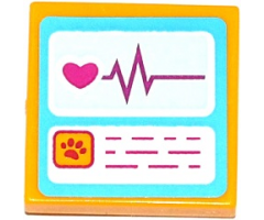 Tile 2 x 2 with Screens with Heart, Heart Monitor Graph and Animal Paw Pattern (Sticker) - Set 41085