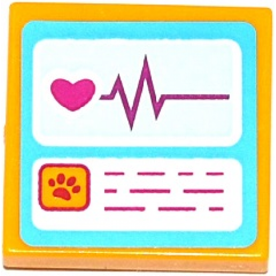 Tile 2 x 2 with Screens with Heart, Heart Monitor Graph and Animal Paw Pattern (Sticker) - Set 41085