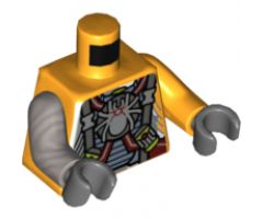 Torso Armor with Straps and Spiders on Front and Back Pattern / Bright Light Orange Arm Left / Flat Silver Arm Right / Dark Bluish Gray Hands
