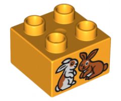 Duplo, Brick 2 x 2 with 2 Bunny Rabbits Pattern