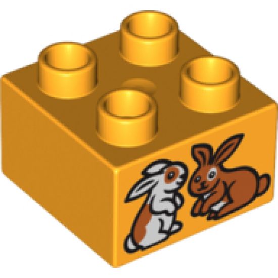 Duplo, Brick 2 x 2 with 2 Bunny Rabbits Pattern