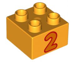 Duplo, Brick 2 x 2 with Number 2 Orange Pattern