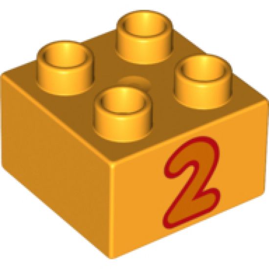 Duplo, Brick 2 x 2 with Number 2 Orange Pattern