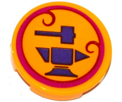 Tile, Round 2 x 2 with Bottom Stud Holder with Hammer and Anvil in Magenta Circle Pattern (Sticker) - Set 41176
