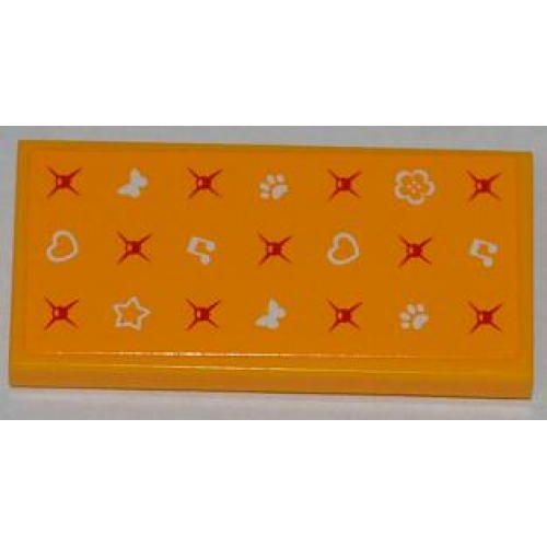 Tile 2 x 4 with Hearts, Star, Butterflies, Music Notes, Paw Prints, Flower and Mattress Buttons Pattern (Sticker) - Set 3184