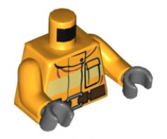 Torso Fire Suit with Stripe and Brown Utility Belt and Fire Logo on Back Pattern / Bright Light Orange Arms / Dark Bluish Gray Hands