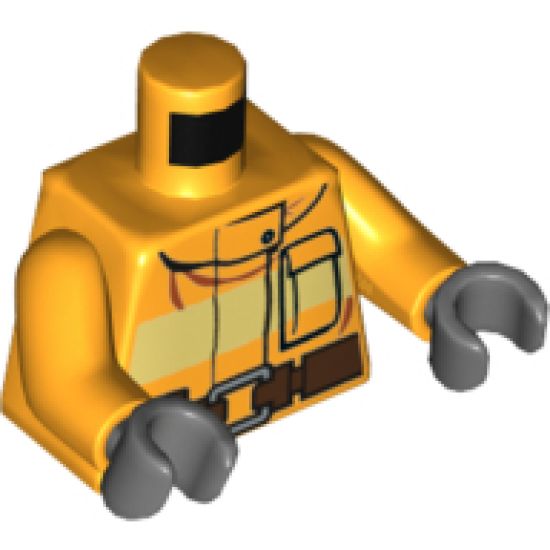 Torso Fire Suit with Stripe and Brown Utility Belt and Fire Logo on Back Pattern / Bright Light Orange Arms / Dark Bluish Gray Hands