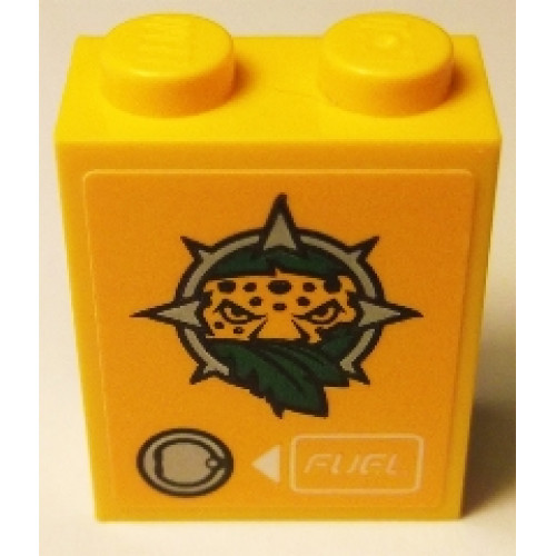 Brick 1 x 2 x 2 with Inside Stud Holder with Leopard Head, Leaves, Fuel Inlet and White Arrow and 'FUEL' Pattern (Sticker) - Set 60158