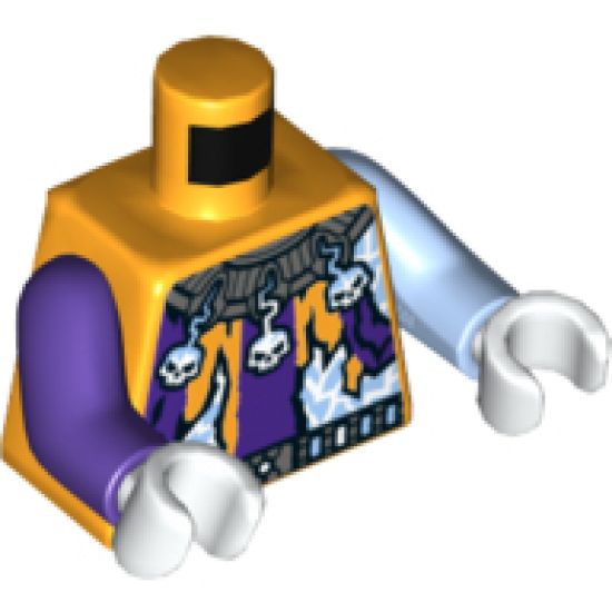 Torso Tattered Purple-Striped Shirt, Jester's Collar with Skulls and Lightning Pattern / Bright Light Blue Arm Left / Dark Purple Arm Right / White Hands