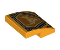 Slope, Curved 2 x 2 with Bright Light Yellow Bull Head on Orange Hexagonal Shield with Silver Border Pattern