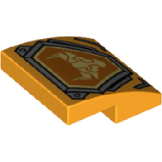 Slope, Curved 2 x 2 with Bright Light Yellow Bull Head on Orange Hexagonal Shield with Silver Border Pattern