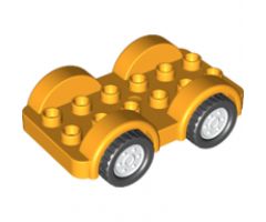 Duplo, Vehicle Car Base 2 x 6 with Four Black Tires and White Wheels on Fixed Axles