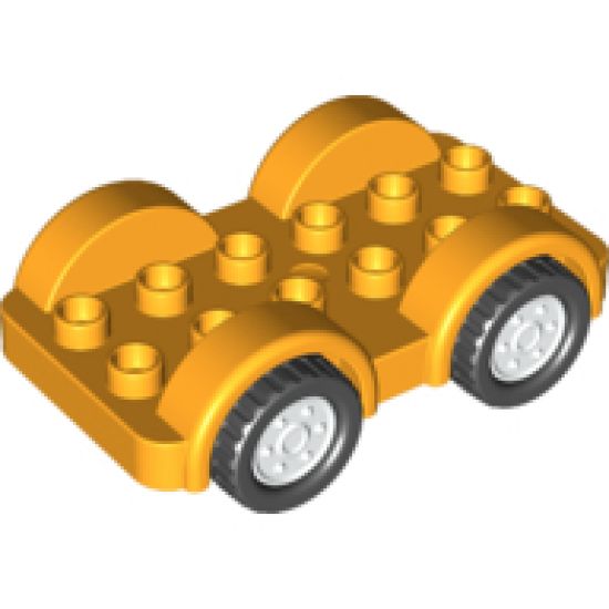 Duplo, Vehicle Car Base 2 x 6 with Four Black Tires and White Wheels on Fixed Axles