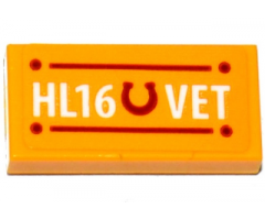 Tile 1 x 2 with Horseshoe and 'HL16 VET' Pattern (Sticker) - Set 41125