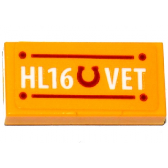 Tile 1 x 2 with Horseshoe and 'HL16 VET' Pattern (Sticker) - Set 41125