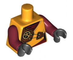 Torso Ninjago Robe with Dark Red Undershirt and Sash, Dark Brown Armor with Ninjago Logogram 'Amber' Pattern / Dark Red Arms / Black Hands